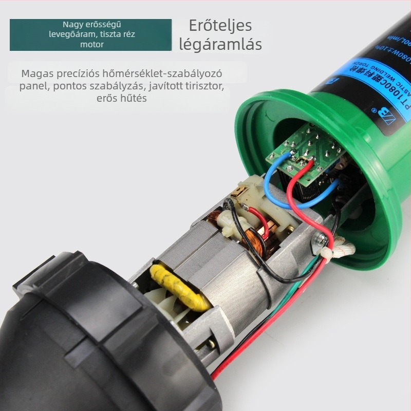 Ipari forró levegős pisztoly műanyag hegesztésre, 1080W, 50–580°C, 220V, hossz 220 mm