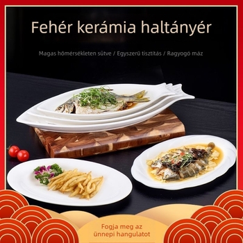 Halas tál, kerámia, ovális, modern minimalist stílus, aláglazúros díszítés