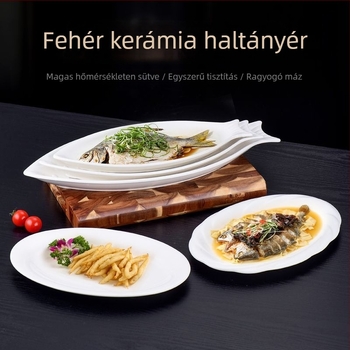 Halas tál, kerámia, ovális, modern minimalist stílus, aláglazúros díszítés