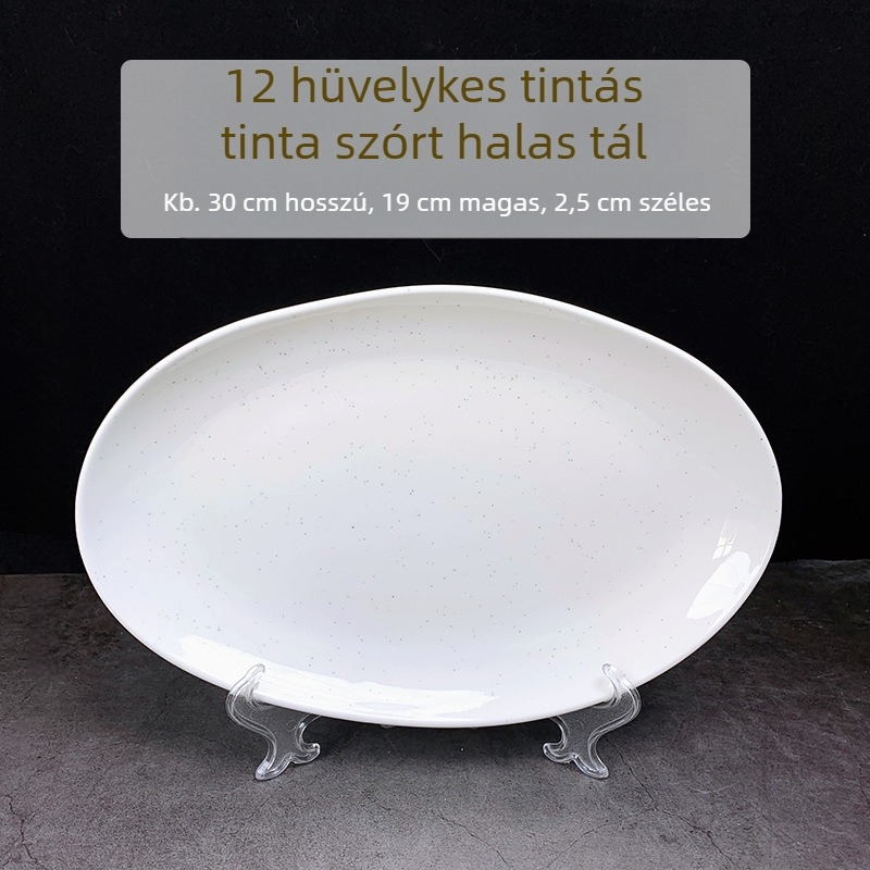 Halas tál, kerámia, ovális, modern minimalist stílus, aláglazúros díszítés