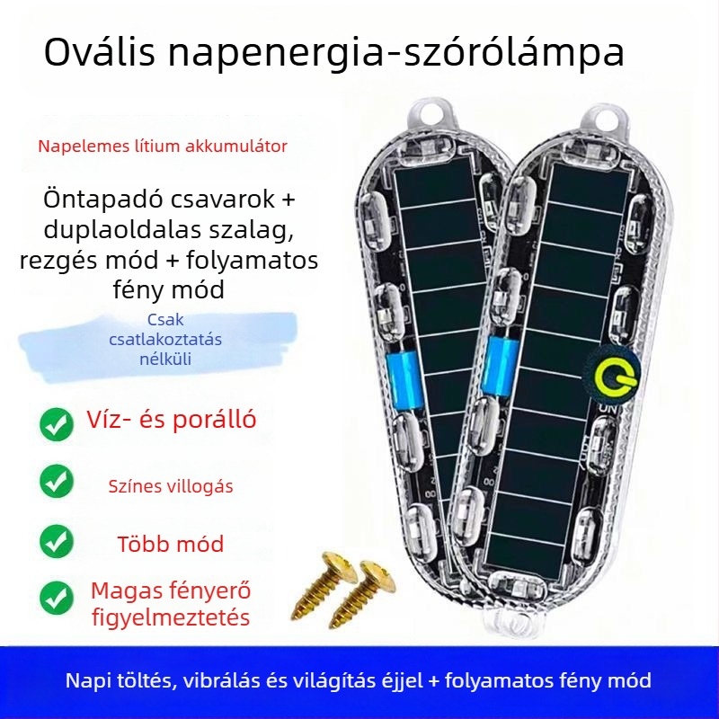Napelemes figyelmeztető strob fénye autókhoz és teherautókhoz – vízálló, modell Small oval solar strobe light, feszültség 3.7V, teljesítmény 3W, anyag PC LED solar