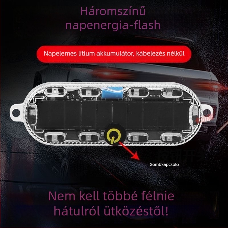 Napelemes figyelmeztető strob fénye autókhoz és teherautókhoz – vízálló, modell Small oval solar strobe light, feszültség 3.7V, teljesítmény 3W, anyag PC LED solar