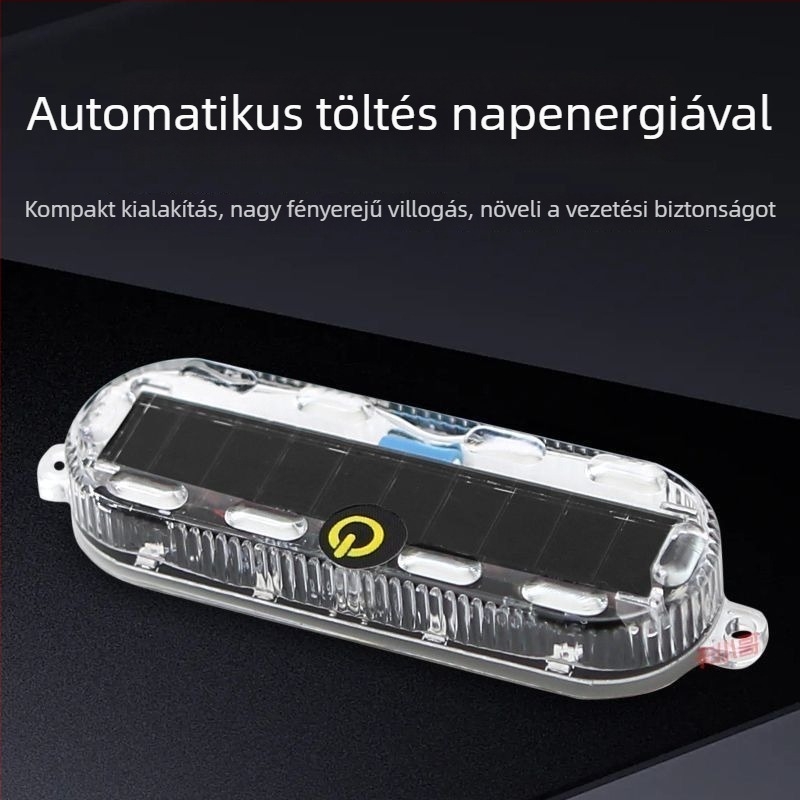 Napelemes figyelmeztető strob fénye autókhoz és teherautókhoz – vízálló, modell Small oval solar strobe light, feszültség 3.7V, teljesítmény 3W, anyag PC LED solar