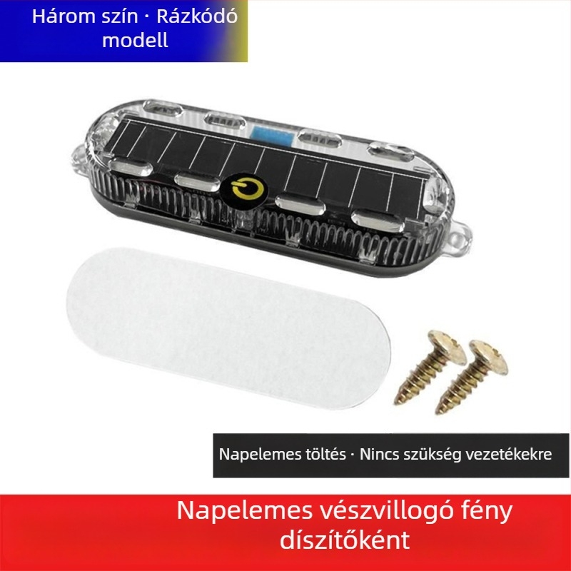 Napelemes figyelmeztető strob fénye autókhoz és teherautókhoz – vízálló, modell Small oval solar strobe light, feszültség 3.7V, teljesítmény 3W, anyag PC LED solar