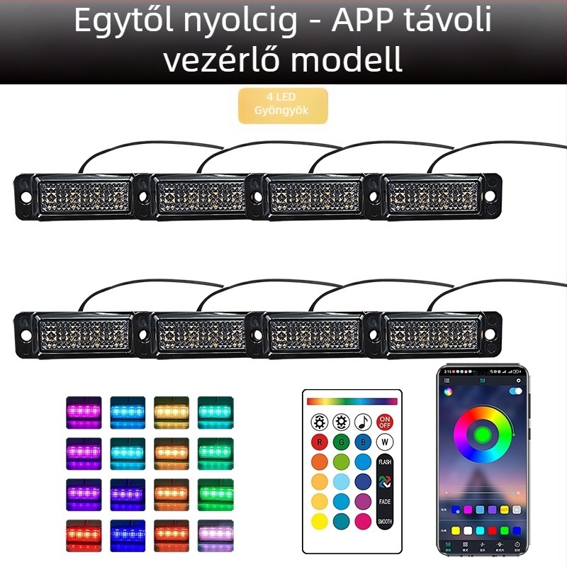 Univerzális teherautó rács LED nappali fény távirányítós alkalmazásvezérléssel | Anyag: gumi | Feszültség: 12–24V | Modell: távirányítós alkalmazás | Kompatibilis: 12–24V univerzális