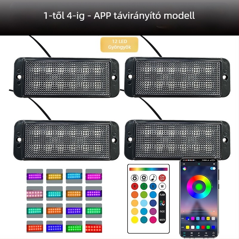 Univerzális teherautó rács LED nappali fény távirányítós alkalmazásvezérléssel | Anyag: gumi | Feszültség: 12–24V | Modell: távirányítós alkalmazás | Kompatibilis: 12–24V univerzális