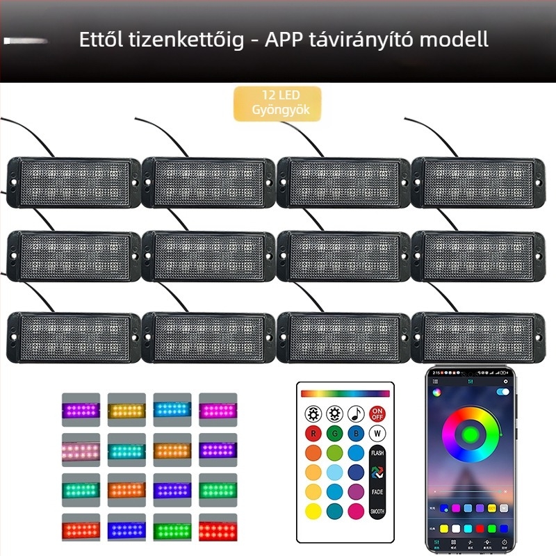 Univerzális teherautó rács LED nappali fény távirányítós alkalmazásvezérléssel | Anyag: gumi | Feszültség: 12–24V | Modell: távirányítós alkalmazás | Kompatibilis: 12–24V univerzális