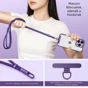 YAGEEN telefon nyakpánt, állítható hosszúság, 360° forgás, lopás elleni övcsipesz, poliészter