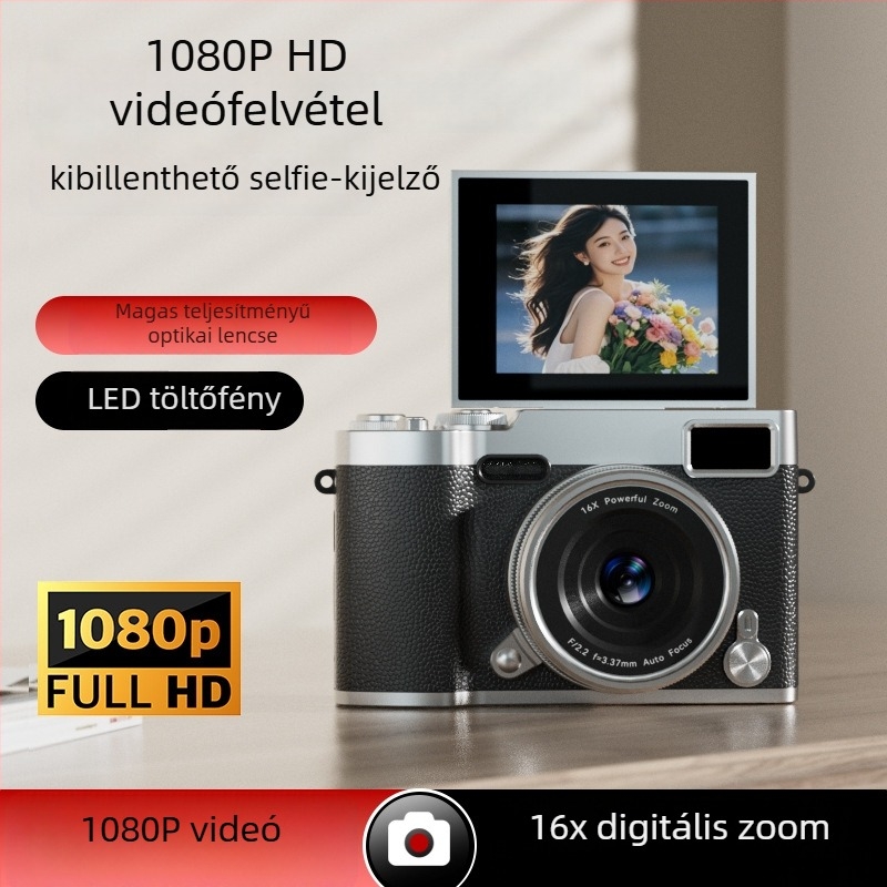 Kvázi-professzionális digitális fényképezőgép CCD-szenzorral, 16x optikai zoom, 1280x1024 maximális felbontás, LCD-kijelző, elektronikus képstabilizáció