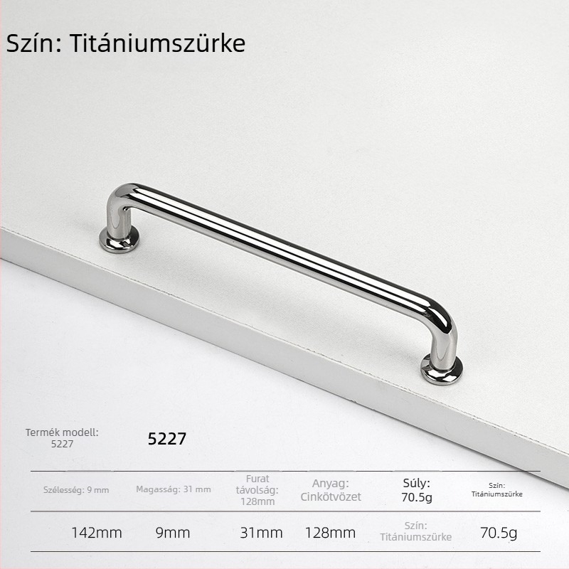 Szekrényajtó fogantyú – cink ötvözet, elektrolitikus bevonattal, modern minimalista stílus, modellek 5227/5837/5376/6104