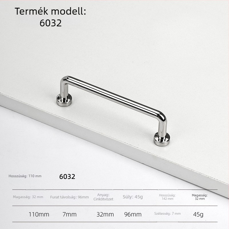 Szekrényajtó fogantyú – cink ötvözet, elektrolitikus bevonattal, modern minimalista stílus, modellek 5227/5837/5376/6104