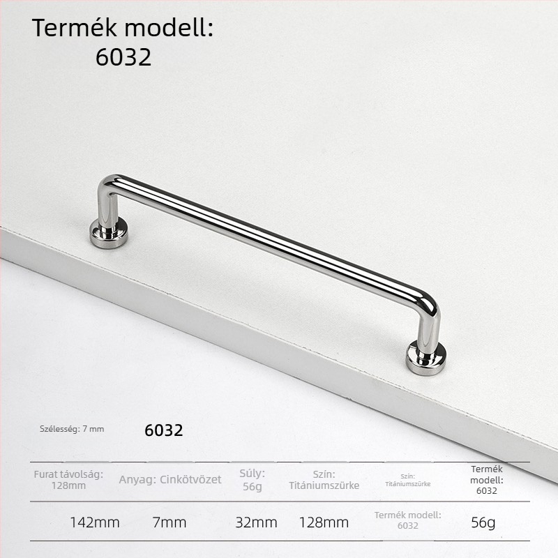 Szekrényajtó fogantyú – cink ötvözet, elektrolitikus bevonattal, modern minimalista stílus, modellek 5227/5837/5376/6104