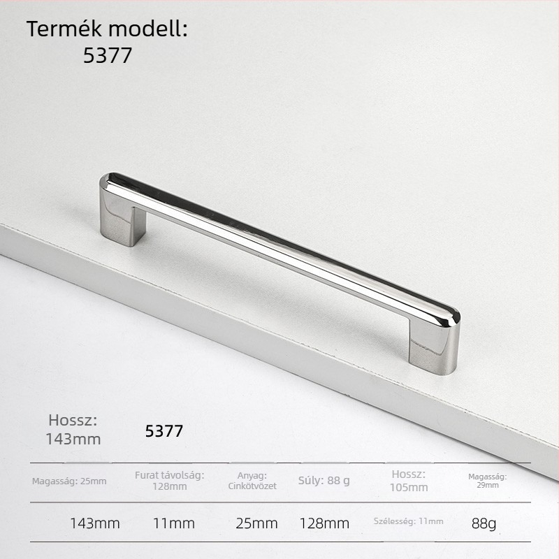 Szekrényajtó fogantyú – cink ötvözet, elektrolitikus bevonattal, modern minimalista stílus, modellek 5227/5837/5376/6104