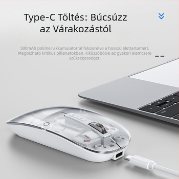 Vezeték nélküli Bluetooth egér, két módú 2,4G/Bluetooth, 5 gomb, DPI 800/1000/1400, ergonómikus, újratölthető 400mAh