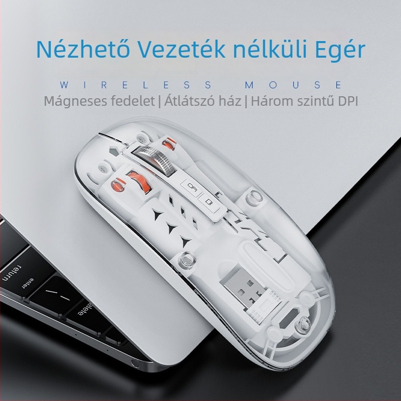 Vezeték nélküli Bluetooth egér, két módú 2,4G/Bluetooth, 5 gomb, DPI 800/1000/1400, ergonómikus, újratölthető 400mAh