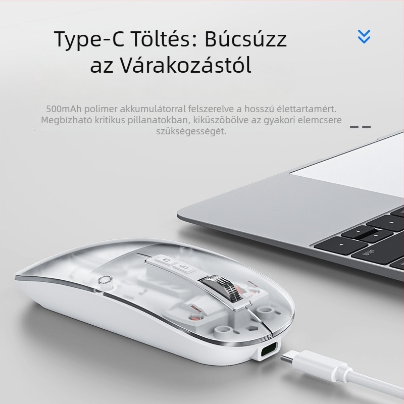 Vezeték nélküli Bluetooth egér, két módú 2,4G/Bluetooth, 5 gomb, DPI 800/1000/1400, ergonómikus, újratölthető 400mAh
