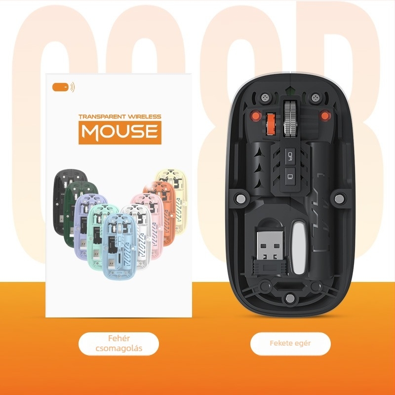 Vezeték nélküli Bluetooth egér, két módú 2,4G/Bluetooth, 5 gomb, DPI 800/1000/1400, ergonómikus, újratölthető 400mAh