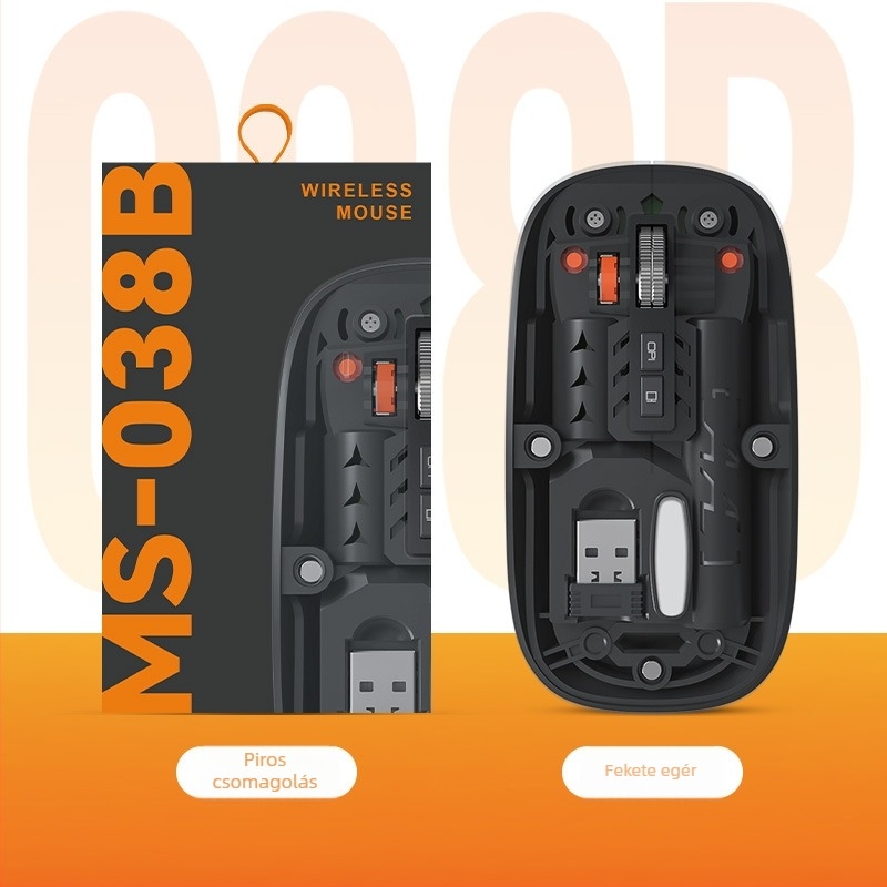 Vezeték nélküli Bluetooth egér, két módú 2,4G/Bluetooth, 5 gomb, DPI 800/1000/1400, ergonómikus, újratölthető 400mAh