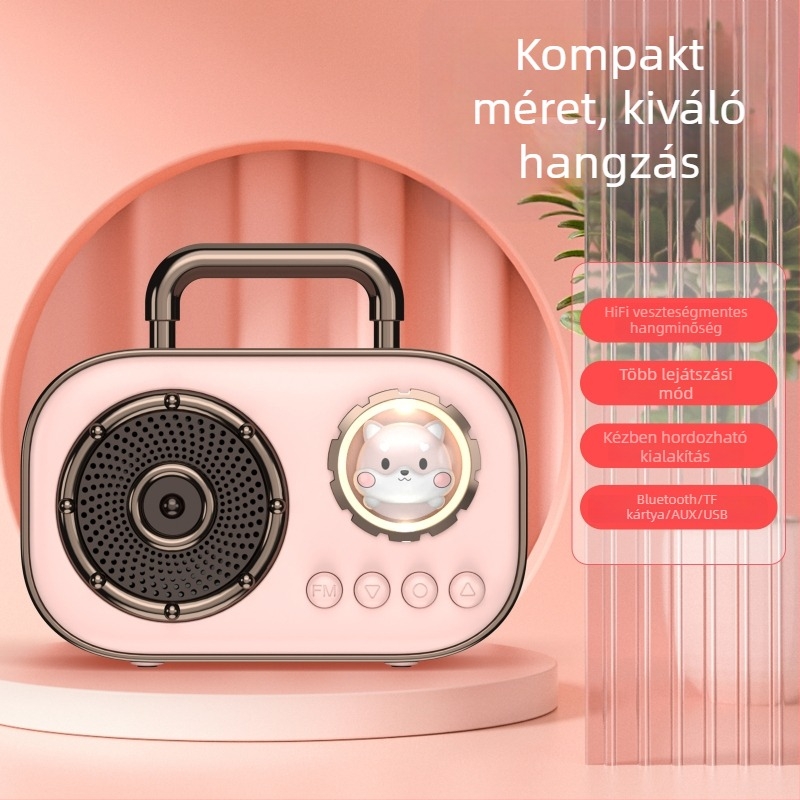 Hordozható Bluetooth hangszóró, Bluetooth 5.3; Frekvencia-válasz 100 Hz–20 kHz; SNR ≥60 dB; Hatótáv 10 m; Beépített akkumulátor 500–800 mAh