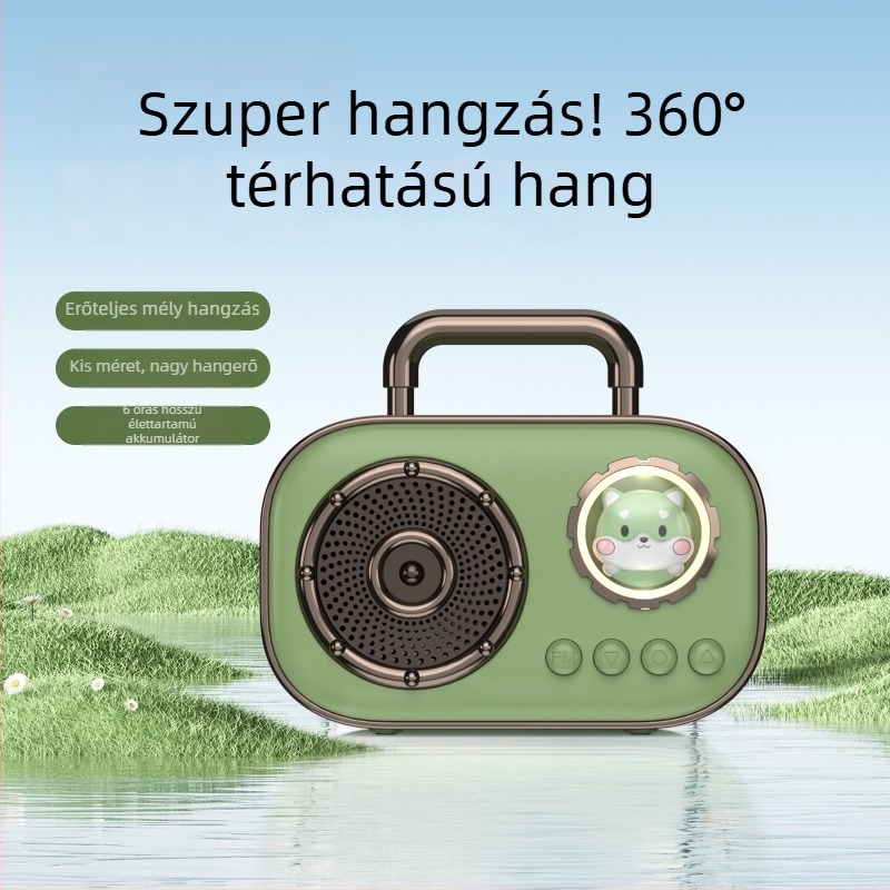 Hordozható Bluetooth hangszóró, Bluetooth 5.3; Frekvencia-válasz 100 Hz–20 kHz; SNR ≥60 dB; Hatótáv 10 m; Beépített akkumulátor 500–800 mAh