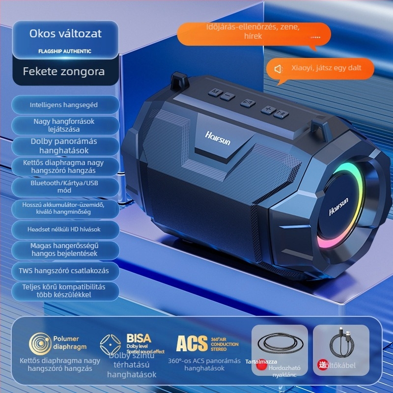 Bluetooth hangszóró 4.0, 5W, IPX7 vízálló, 100Hz-20kHz, SNR ≥70dB