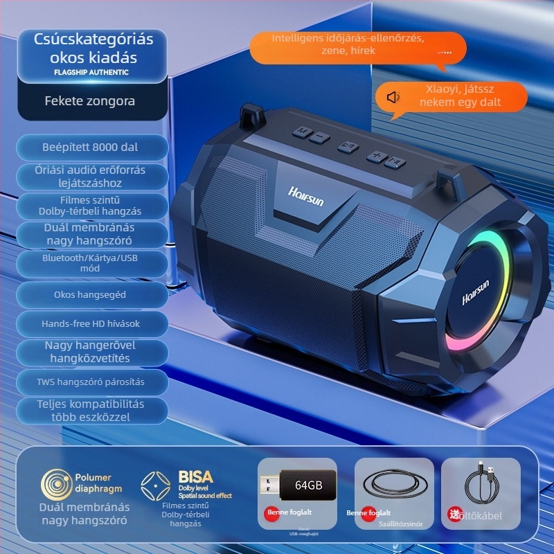 Bluetooth hangszóró 4.0, 5W, IPX7 vízálló, 100Hz-20kHz, SNR ≥70dB