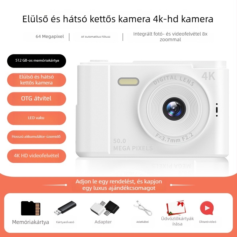 White Deer 100MP CCD digitális kamera kettős kamera önportréhoz – egyetemistáknak, belépő szintű, kompakt és hordozható