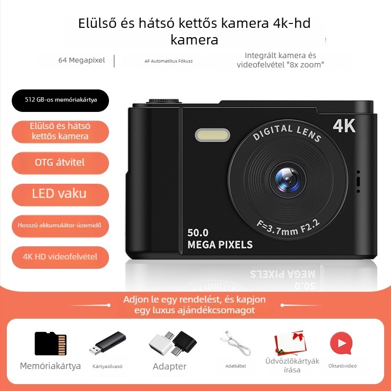 White Deer 100MP CCD digitális kamera kettős kamera önportréhoz – egyetemistáknak, belépő szintű, kompakt és hordozható