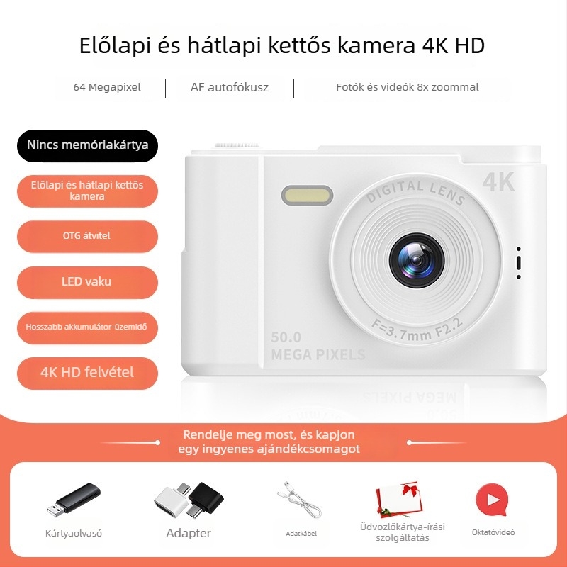 White Deer 100MP CCD digitális kamera kettős kamera önportréhoz – egyetemistáknak, belépő szintű, kompakt és hordozható