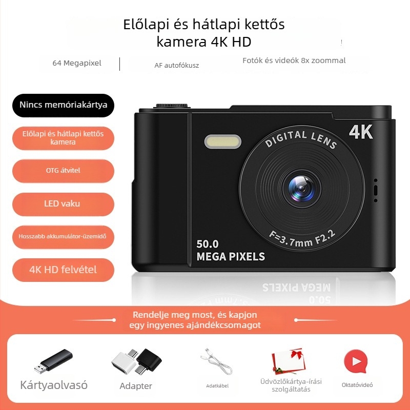 White Deer 100MP CCD digitális kamera kettős kamera önportréhoz – egyetemistáknak, belépő szintű, kompakt és hordozható