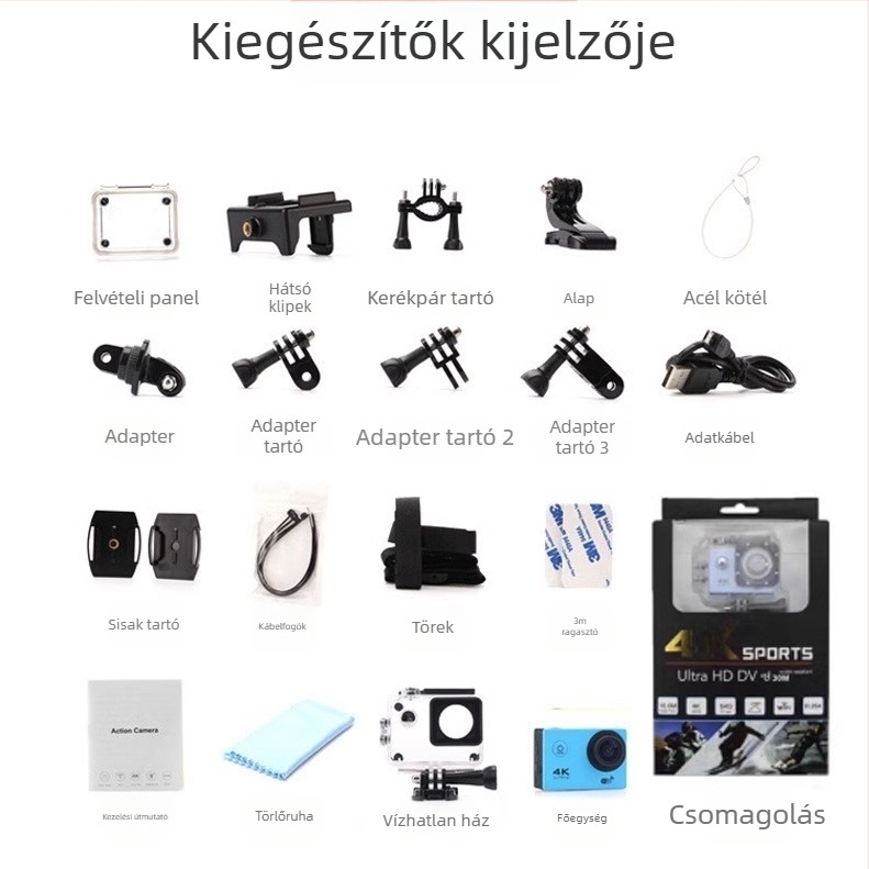 Motorkerékpár sisakkamera kettős stabilizálás, 4K felvétel, 360° panoráma, 1,5" LCD, 10x optikai zoom