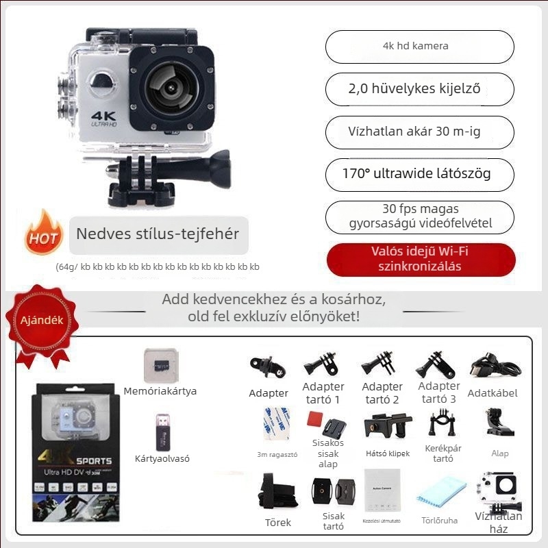 Motorkerékpár sisakkamera kettős stabilizálás, 4K felvétel, 360° panoráma, 1,5" LCD, 10x optikai zoom