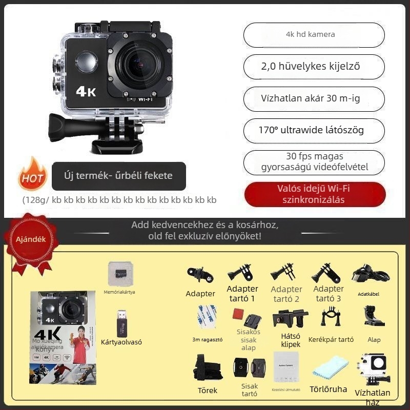 Motorkerékpár sisakkamera kettős stabilizálás, 4K felvétel, 360° panoráma, 1,5" LCD, 10x optikai zoom