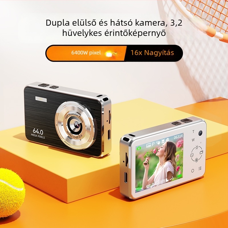 Digitális kamera CMOS szenzorral, 4,8 MP, 2,4 hüvelykes érintőképernyő, elektronikus képstabilizálás, SD-kártya tárolás