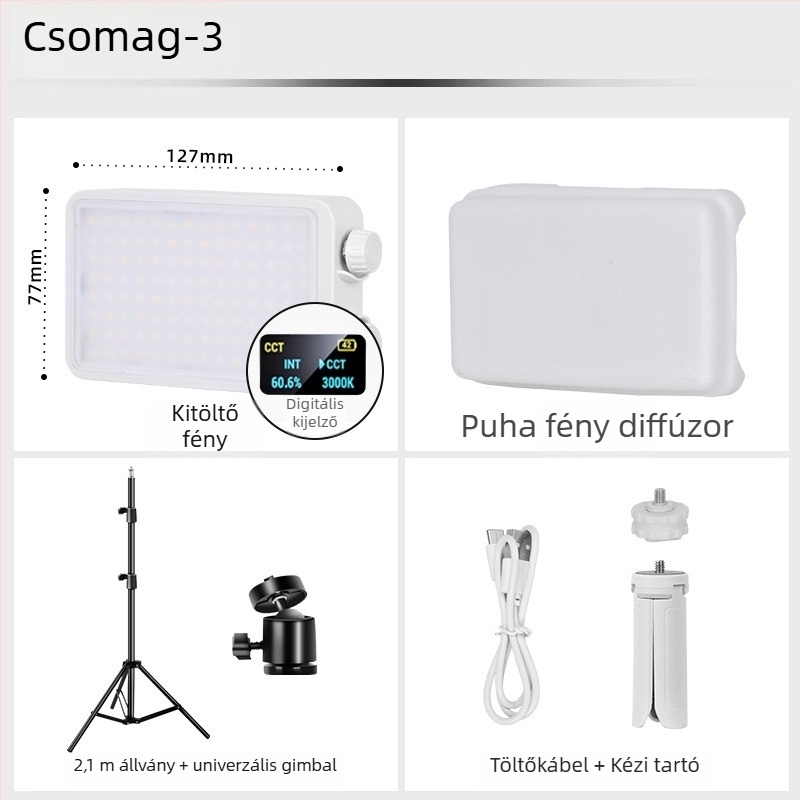 40W LED töltőfény - kézben tartható, beépített akkumulátor, 7.4V, élő közvetítéshez, fényképezéshez és videózáshoz, kültéren