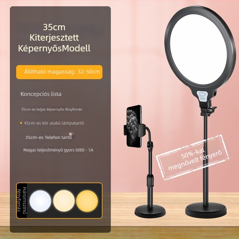 LED asztali töltőfény élő fotózáshoz — 20W, 24V, három színhőmérséklet, asztali használat