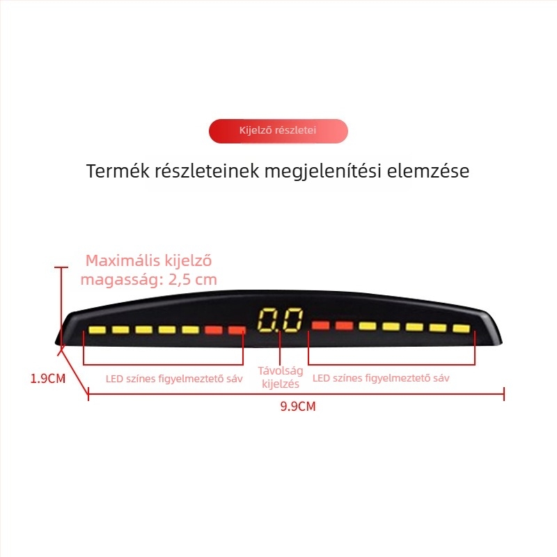 Hosszú sávú tolató radar hangos figyelmeztetéssel, nyolc érzékelővel és parkolási asszisztenssel