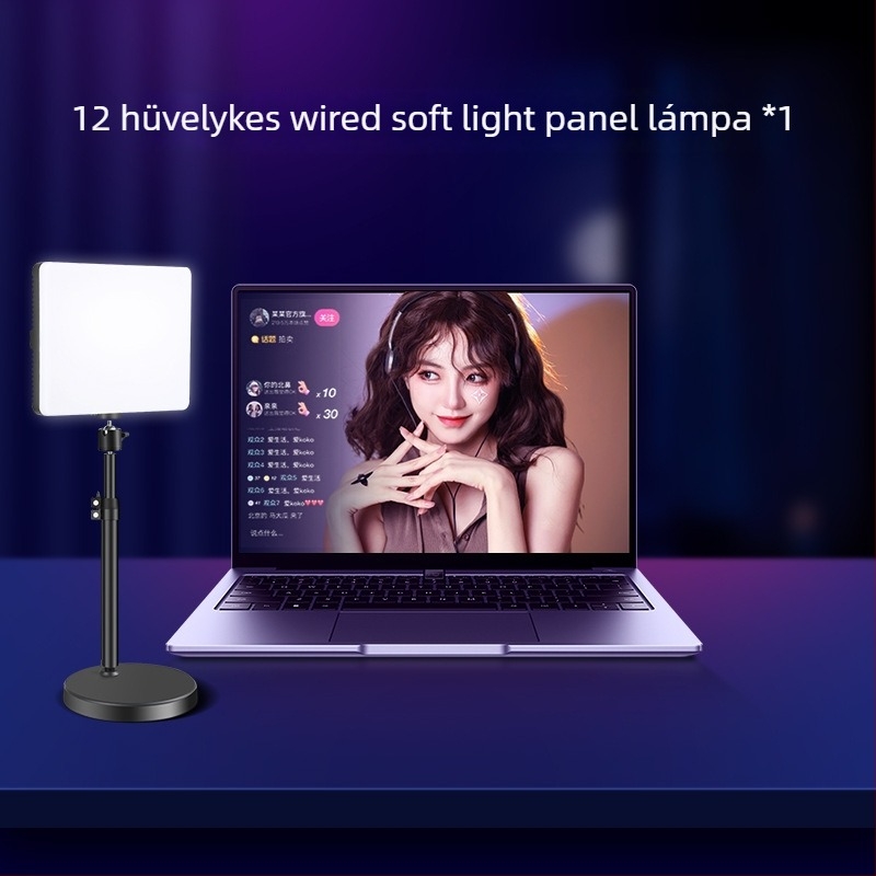 LED kiegészítő fény élő közvetítéshez, 15W, háromszínű színhőmérséklet, asztali tartó arc- és nyakmegvilágításhoz