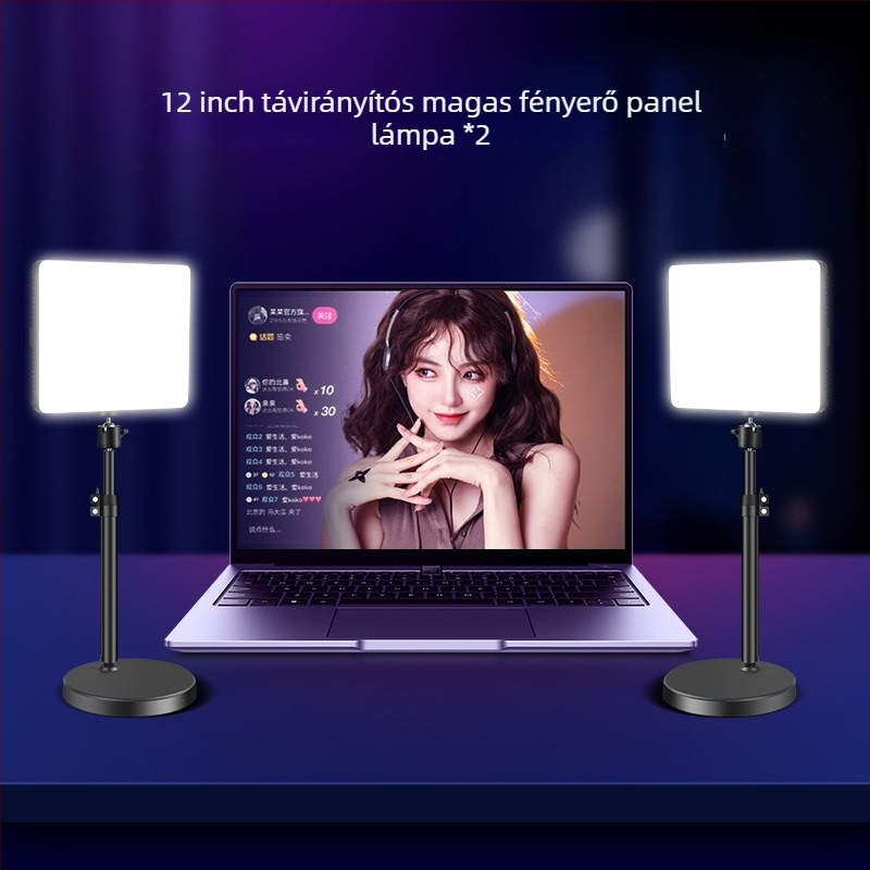 LED kiegészítő fény élő közvetítéshez, 15W, háromszínű színhőmérséklet, asztali tartó arc- és nyakmegvilágításhoz
