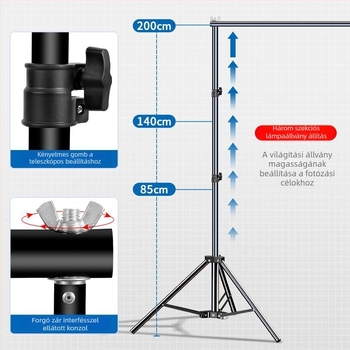 Teleszkópos fotóháttér állvány vászon- és papír hátterekhez