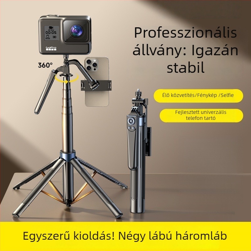 Alumínium ötvözetű selfies bot tripod távirányítóval és Bluetooth-kapcsolattal, modell H29, függőleges felvétel