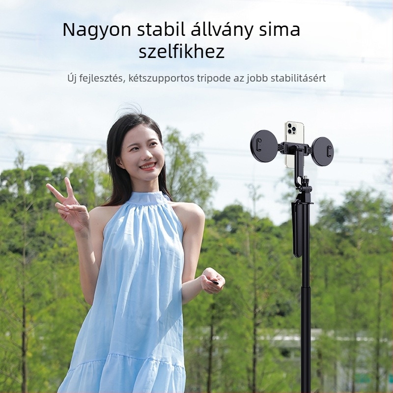 Alumínium ötvözetű selfies bot tripod távirányítóval és Bluetooth-kapcsolattal, modell H29, függőleges felvétel