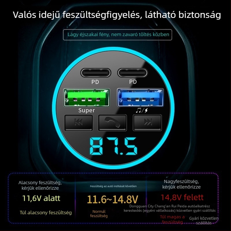 Autós Bluetooth vevő MP3 lejátszó – Cdq12-1, 128 MB, Szivargyújtó tápellátás, FM nem támogatott