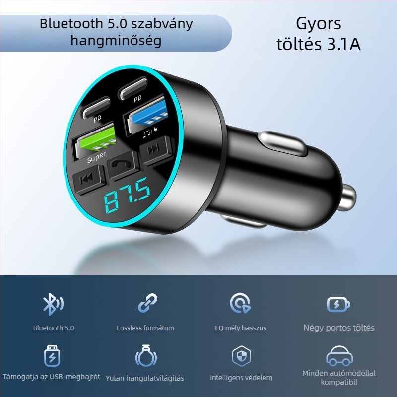 Autós Bluetooth vevő MP3 lejátszó – Cdq12-1, 128 MB, Szivargyújtó tápellátás, FM nem támogatott