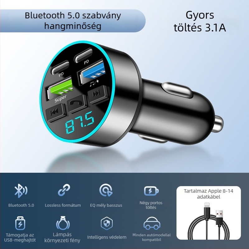 Autós Bluetooth vevő MP3 lejátszó – Cdq12-1, 128 MB, Szivargyújtó tápellátás, FM nem támogatott