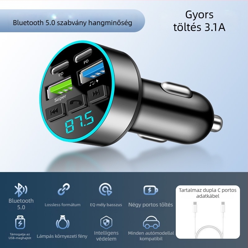 Autós Bluetooth vevő MP3 lejátszó – Cdq12-1, 128 MB, Szivargyújtó tápellátás, FM nem támogatott