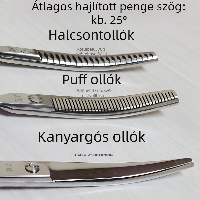 Kutyák ápolására szolgáló görbe pengéjű olló a szőr vágására és formázására