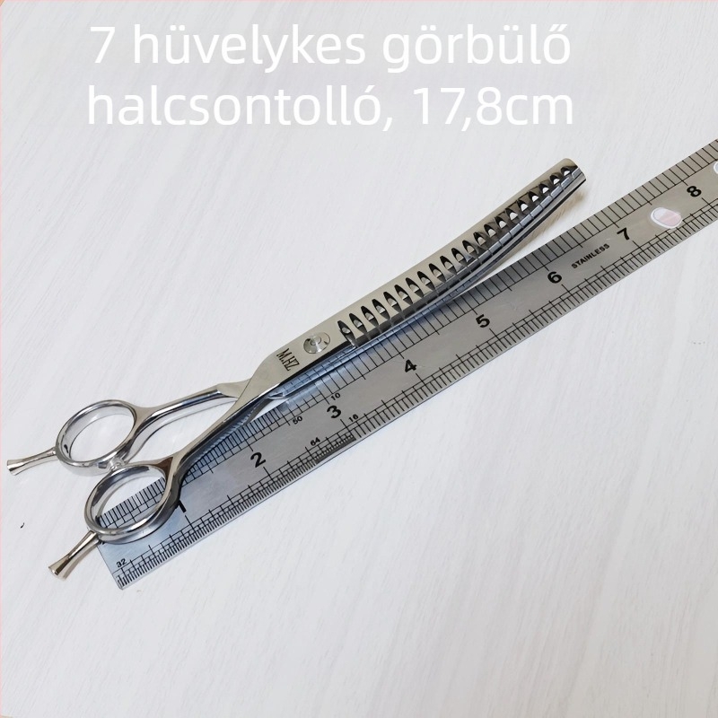 Kutyák ápolására szolgáló görbe pengéjű olló a szőr vágására és formázására