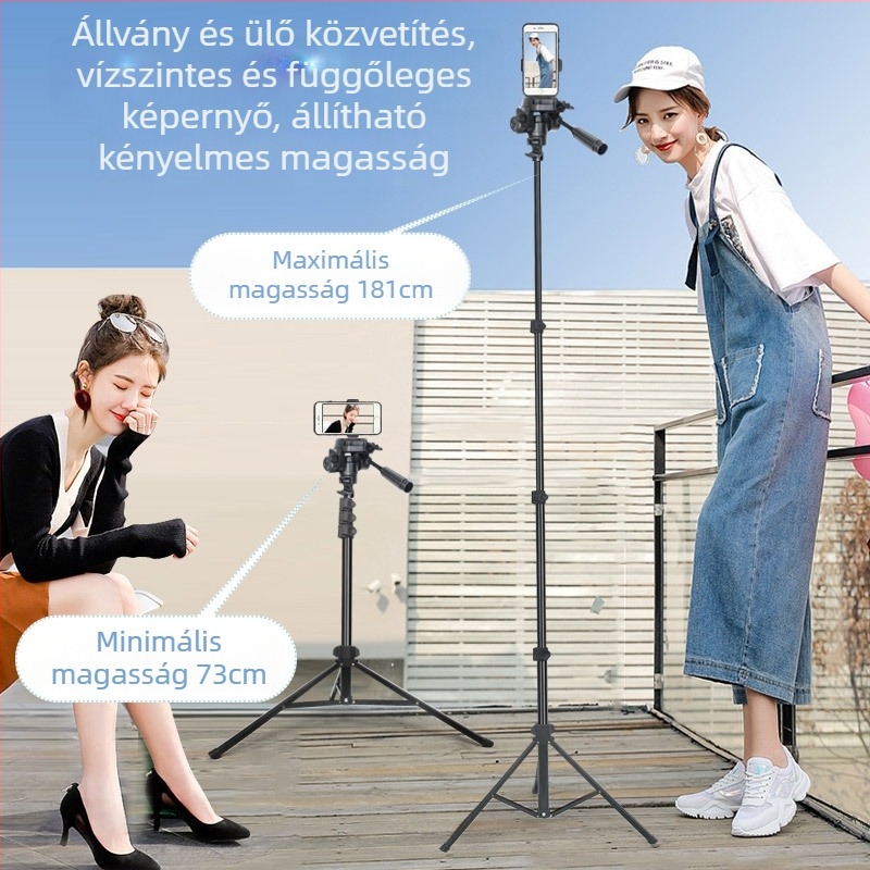 Sinoni talajra szerelhető telefonállvány levehető gimballal, Bluetooth fényképezés, kinyújtható és összecsukható állvány — alumíniumötvözet + ABS