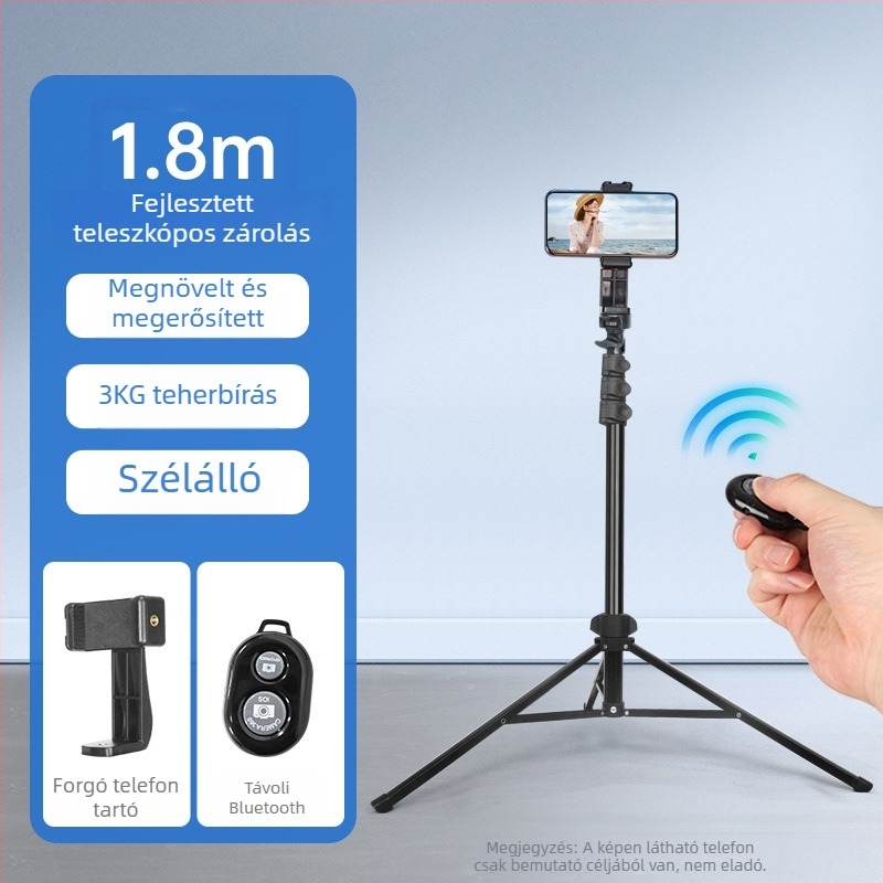 Sinoni talajra szerelhető telefonállvány levehető gimballal, Bluetooth fényképezés, kinyújtható és összecsukható állvány — alumíniumötvözet + ABS